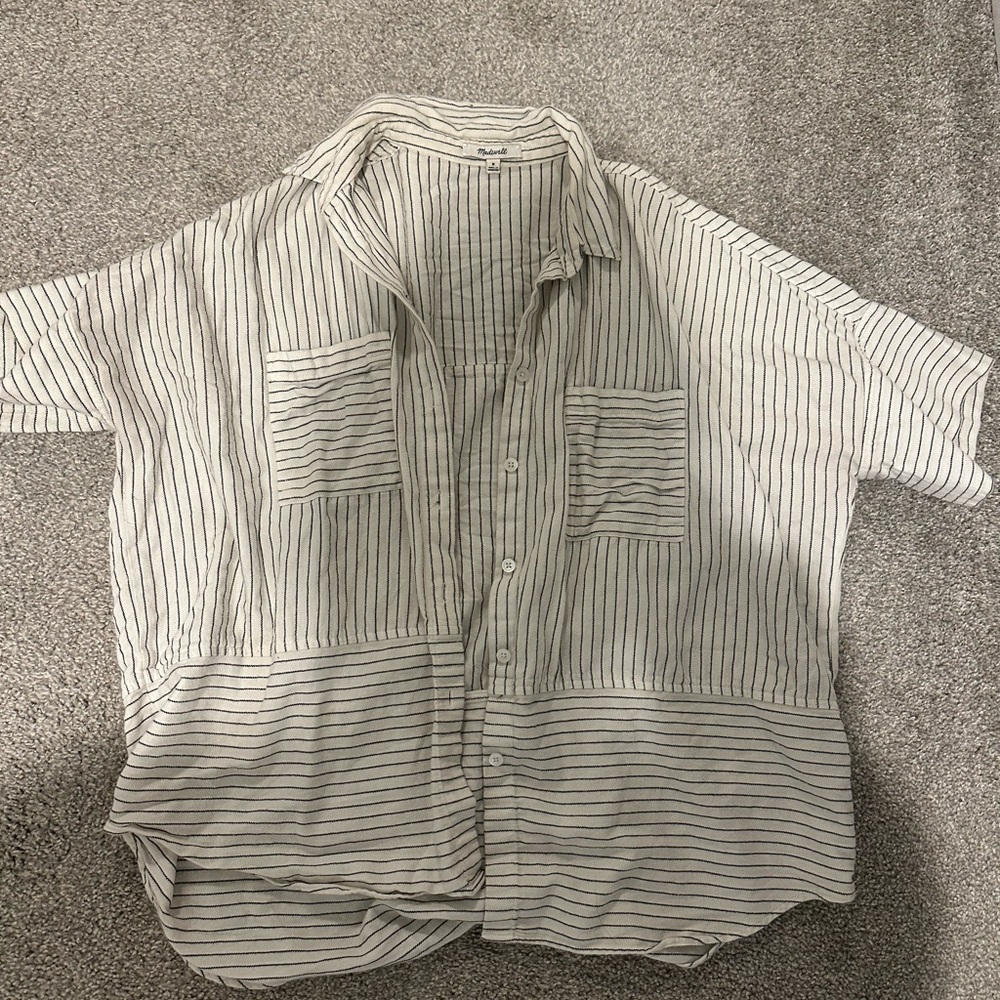 Madewell White and Gray Casual Button Down Shirt